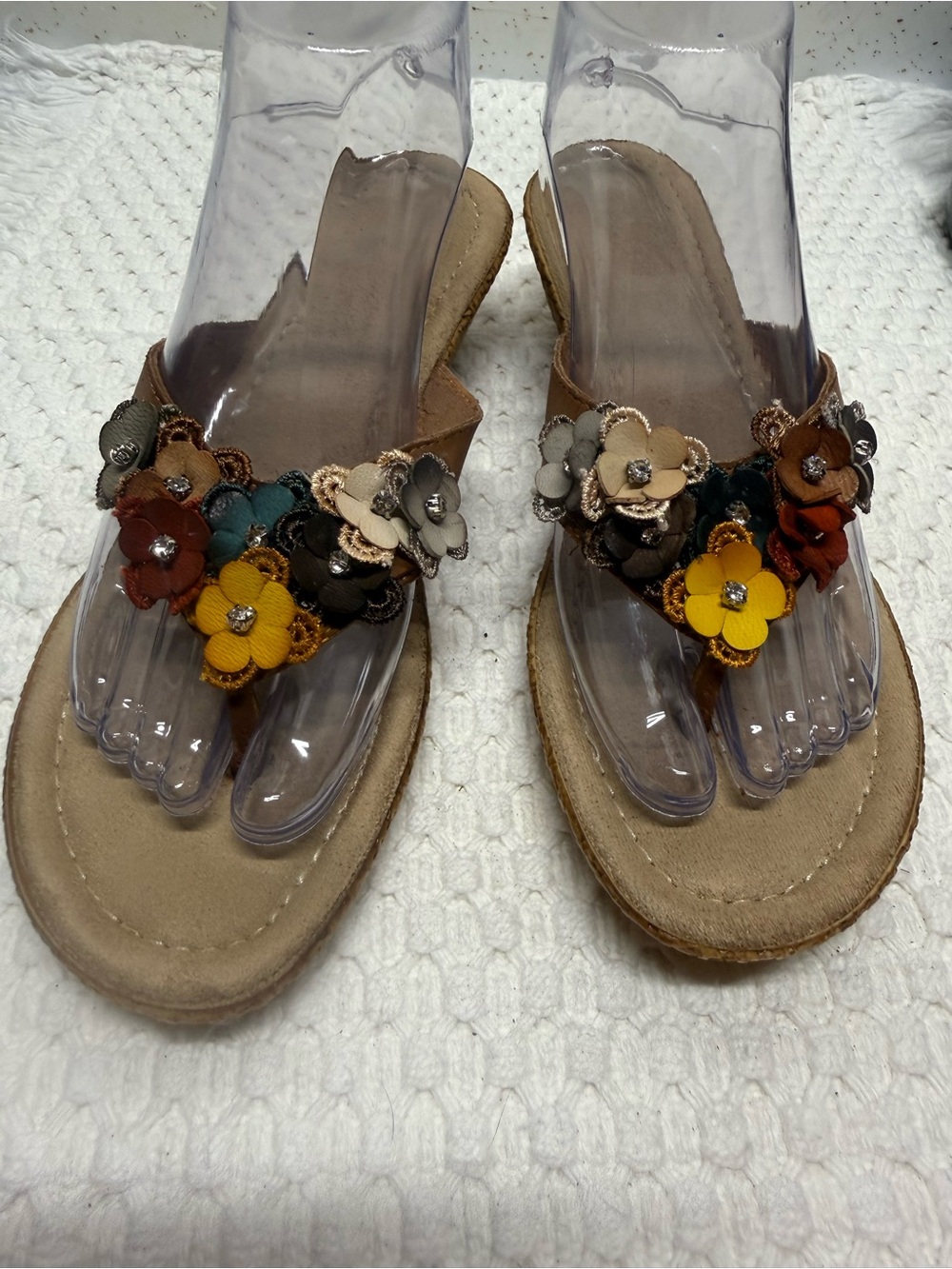 Mossimo Supply Co. Tan Wedge Sandals with Multicolor Floral Accents